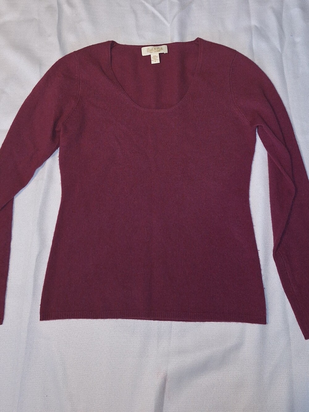 Peck & Peck Pure Cashmere Burgundy Knit Scoop Neck Pullover Sweater Small